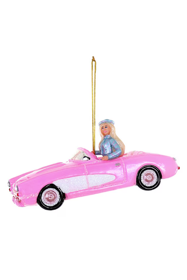 Glass Ornament - Pink Corvette Barbie