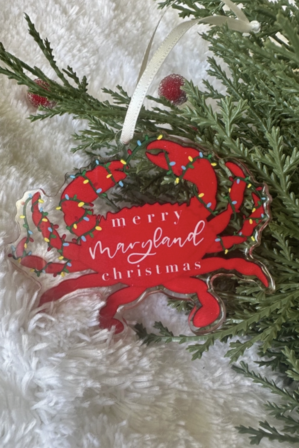 Acrylic Ornament - DOUBLE SIDED Maryland Christmas Crab