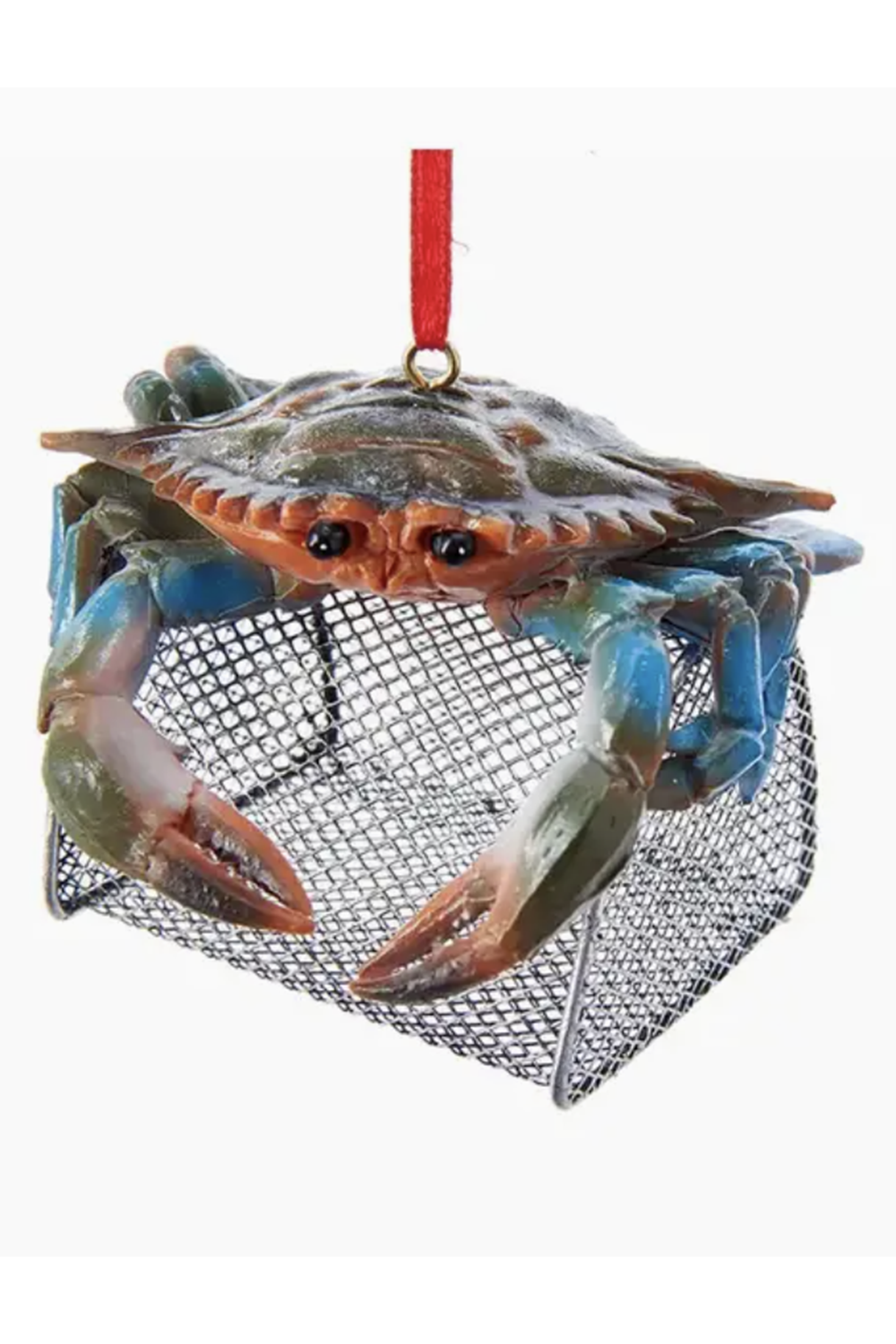 Funky Ornament - Blue Crab on Wire Cage