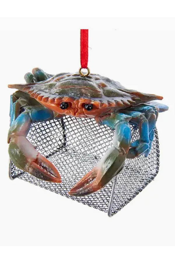 Funky Ornament - Blue Crab on Wire Cage