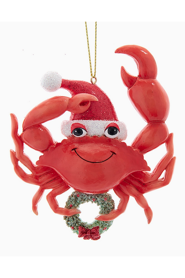 Resin Ornament - Red Crab with Wreath