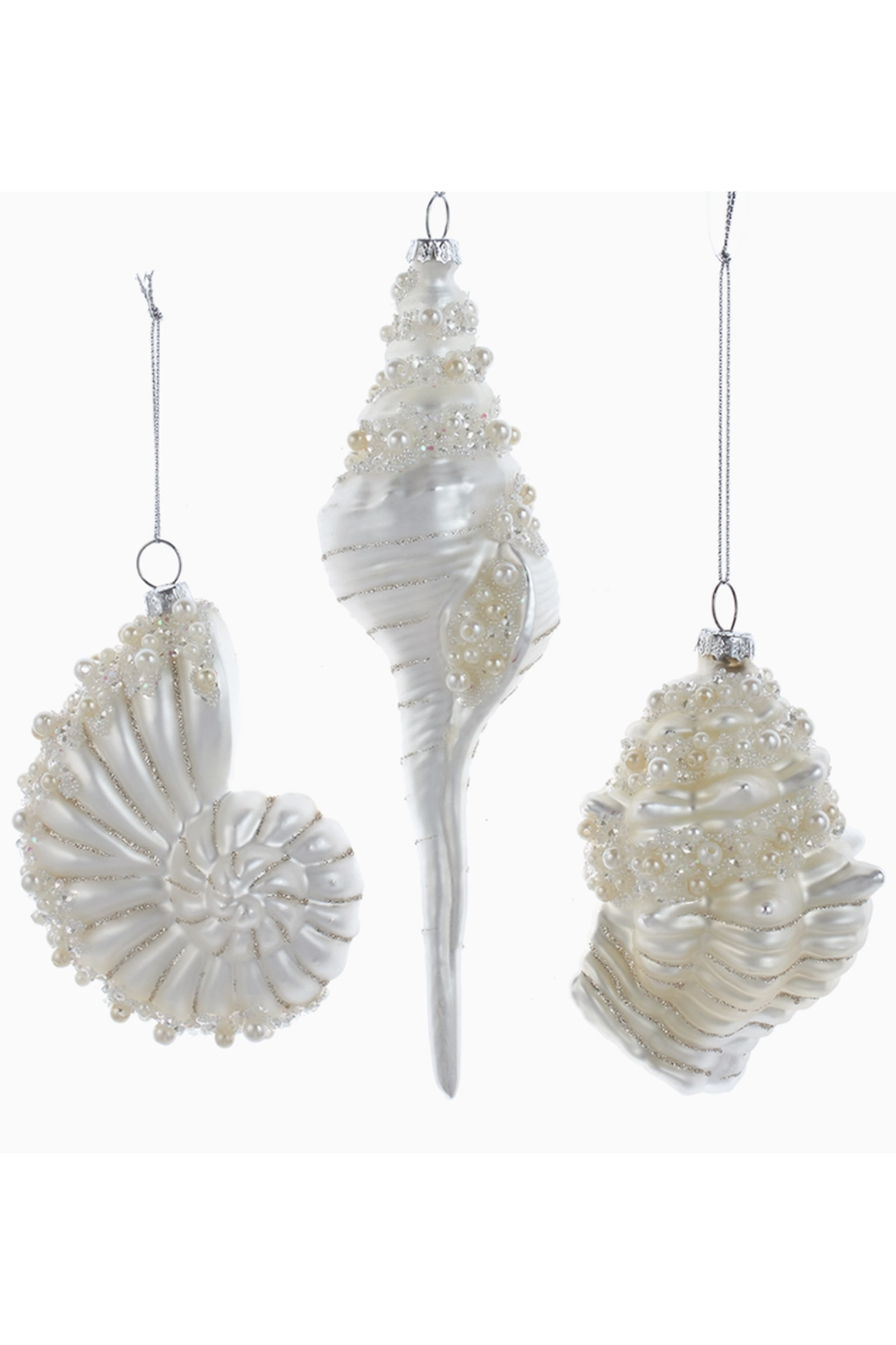 Glass Ornament - White Pearl Shell Assorted