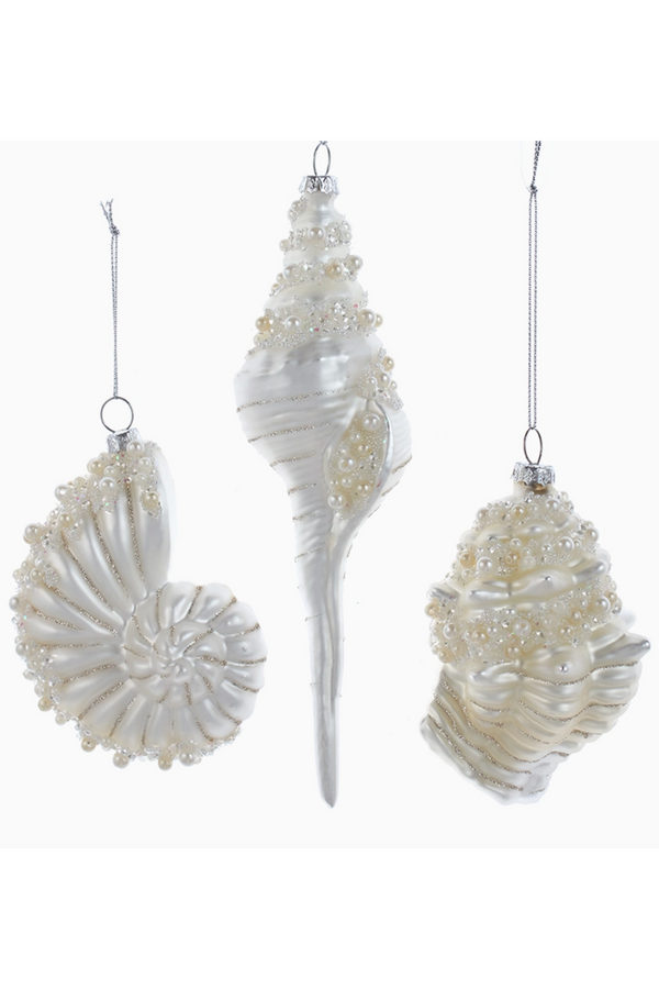 Glass Ornament - White Pearl Shell Assorted