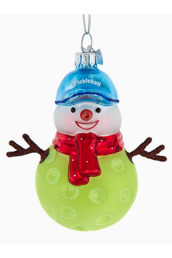 Glass Ornament - Pickleball Snowman