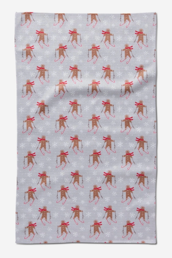 Geometry Kitchen Tea Towel - Gingerbread Skiers