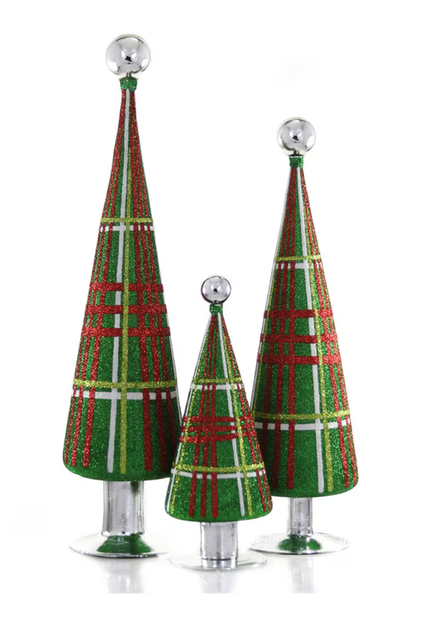 Glass Glittered Plaid Tree