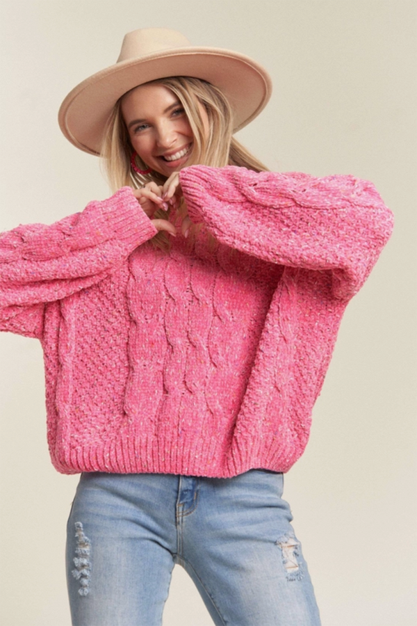 Cable Knit Sweater - Pink