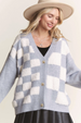 Puff Checkered Sweater Cardigan - Grey