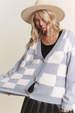 Puff Checkered Sweater Cardigan - Grey