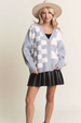 Puff Checkered Sweater Cardigan - Grey