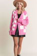 Puff Checkered Sweater Cardigan - Fuchsia