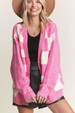 Puff Checkered Sweater Cardigan - Fuchsia