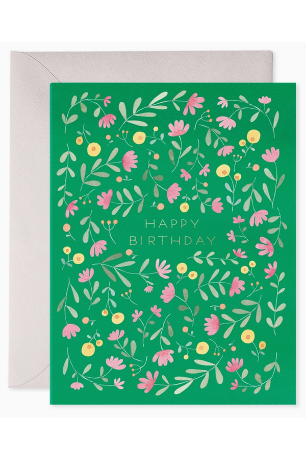 EFRAN Birthday Greeting Card - Green Floral