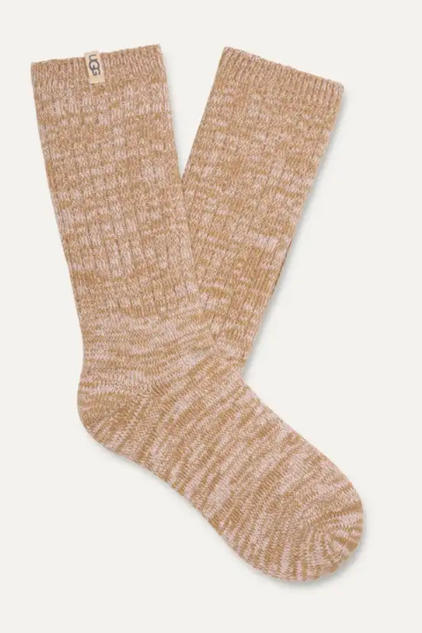 Rib Knit Slouchy Crew Sock - Sand