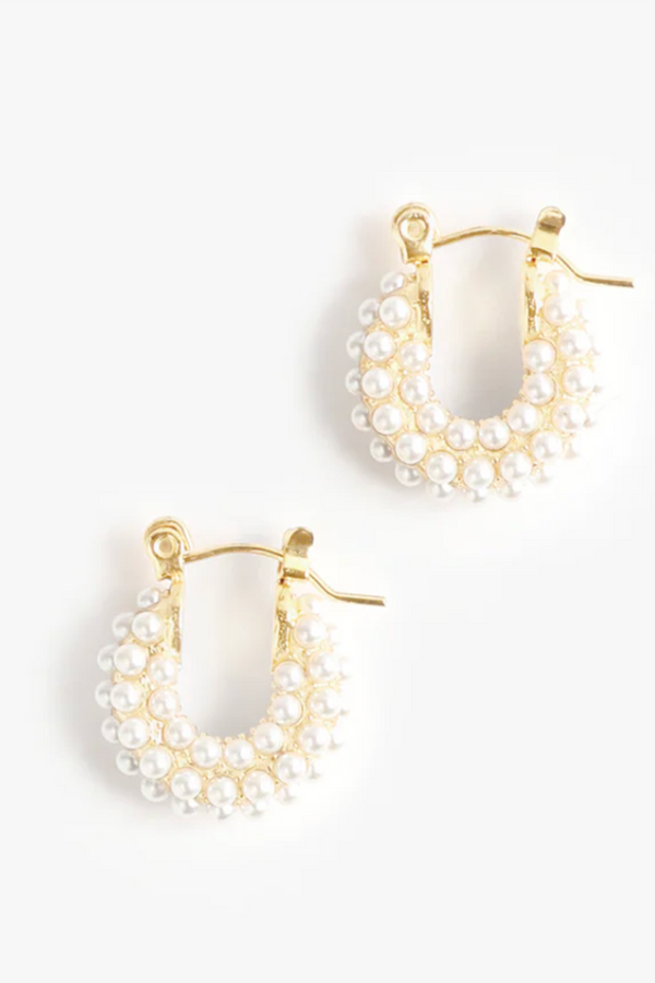 Audrey Huggie Earrings - Pearl Gold