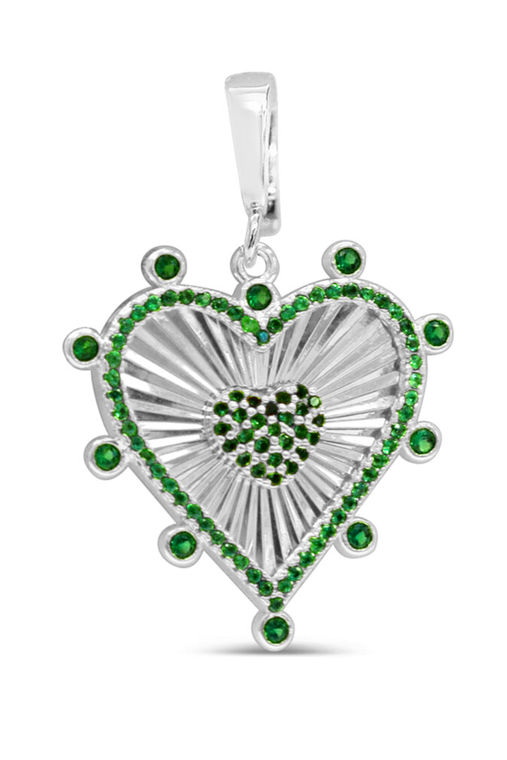 Charm - Emerald Burst Heart Silver