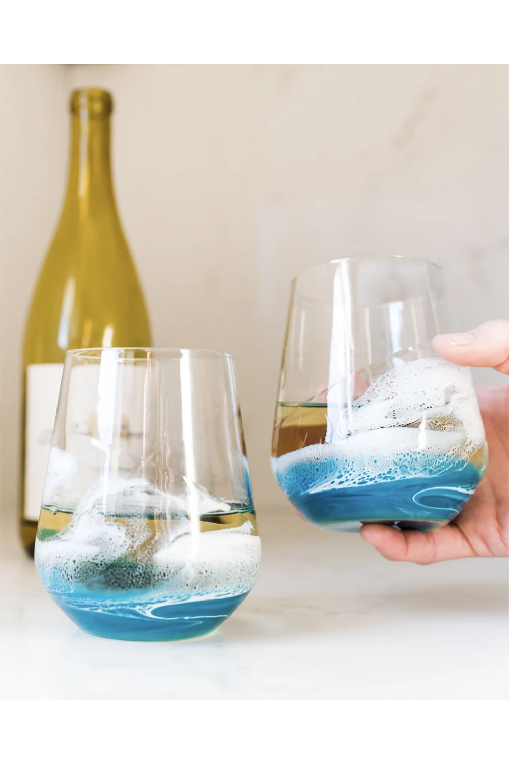 Lynnie Set of 2 Stemless Wine Glasses - Ocean Vibes
