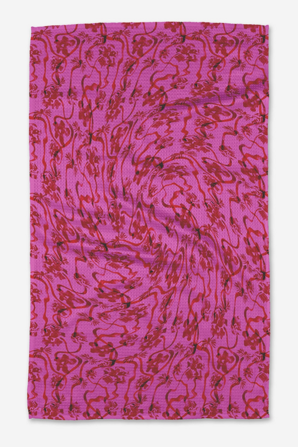 Geometry Kitchen Tea Towel - Floral Swirls Pink