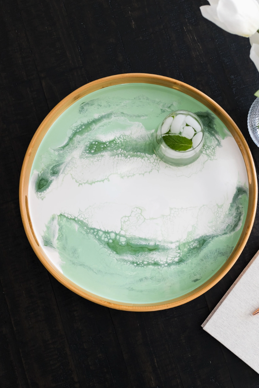 Lynnie Round Bamboo Serving Tray - 16" Mojito