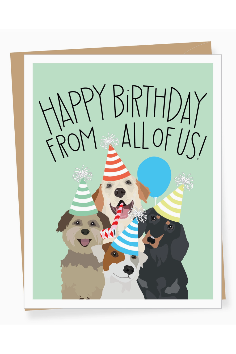 Apt Birthday Card - From All of Us (Four Dogs)