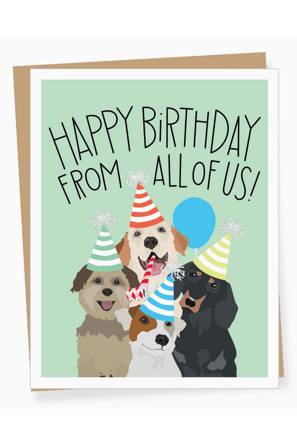 Apt Birthday Card - From All of Us (Four Dogs)