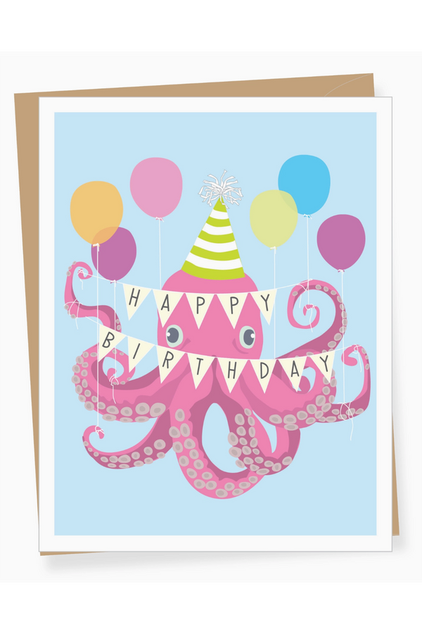 Apt Birthday Card - Party Octopus
