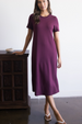 Butter Modal Long Dress with Rib Neckband - Port