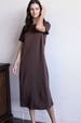 Butter Modal Long Dress with Rib Neckband - Cocoa