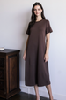 Butter Modal Long Dress with Rib Neckband - Cocoa