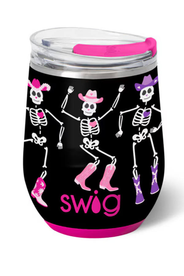 Modern Stemless Wine Tumbler - Let's Go Ghouls Skeletons