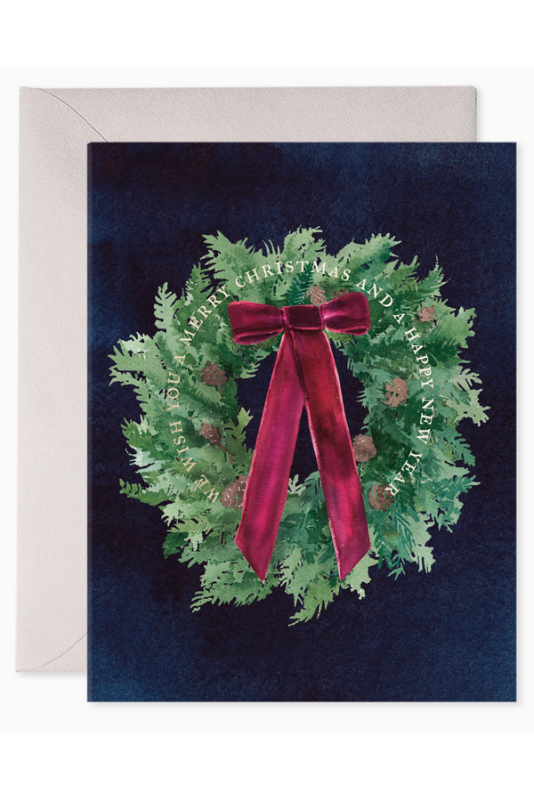 EFRAN Holiday Greeting Card - Velvet Bow Wreath