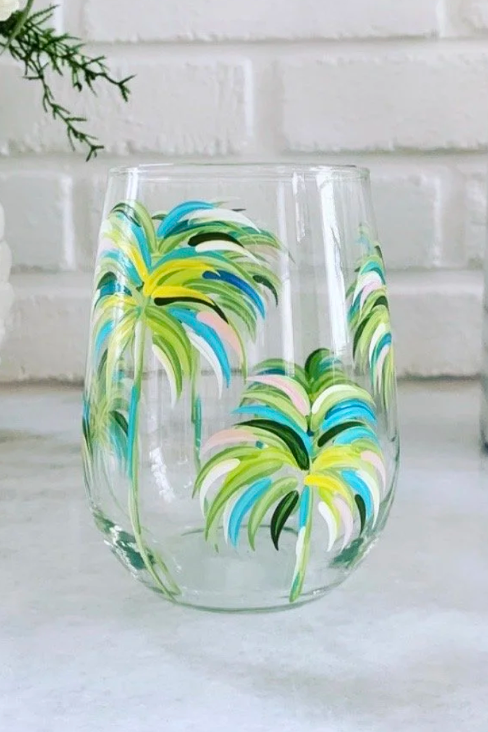 DJ Stemless Wine Glass - Palm Trees
