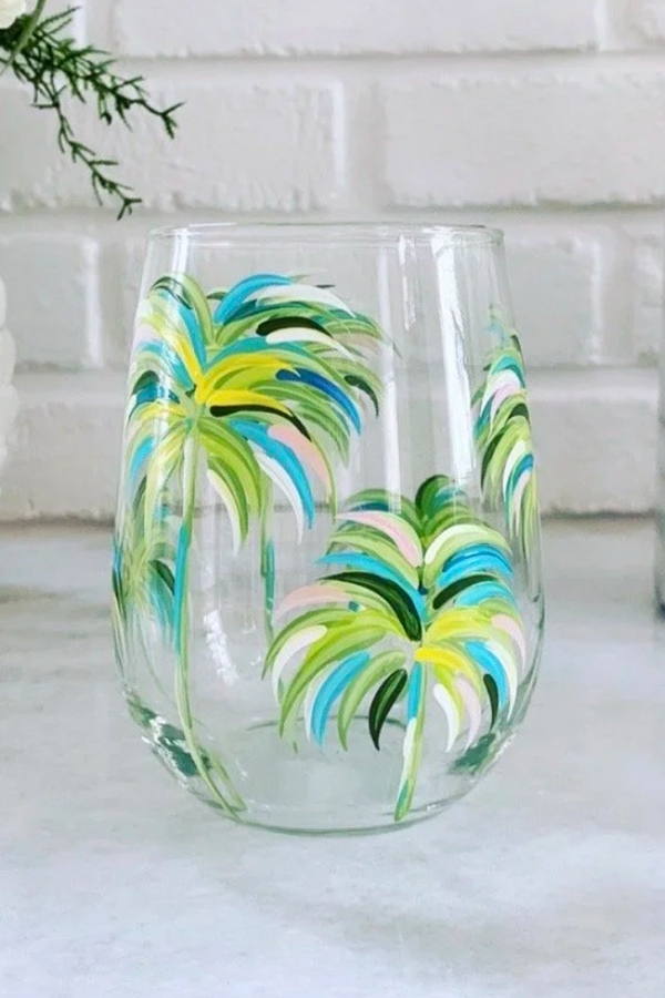 DJ Stemless Wine Glass - Palm Trees