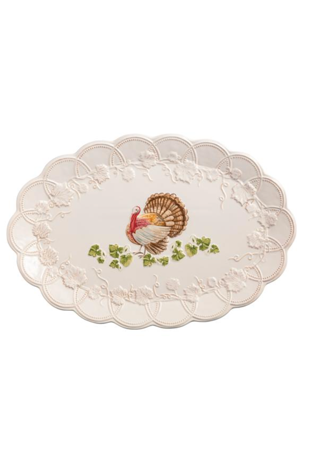 Stoneware Green Leaves Turkey Platter