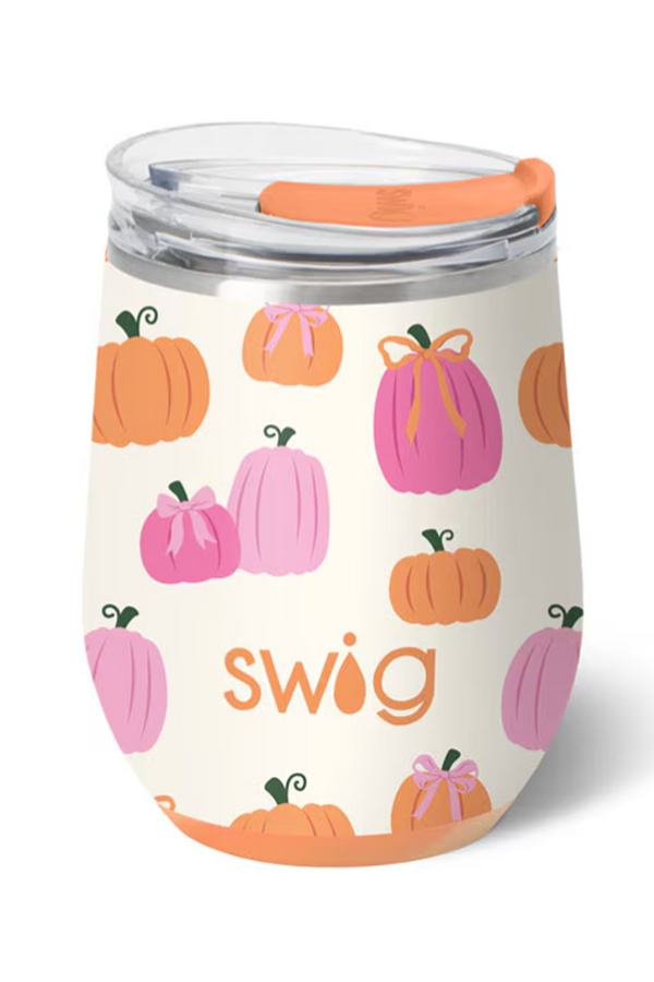 Modern Stemless Wine Tumbler - Pumpkins and Bows