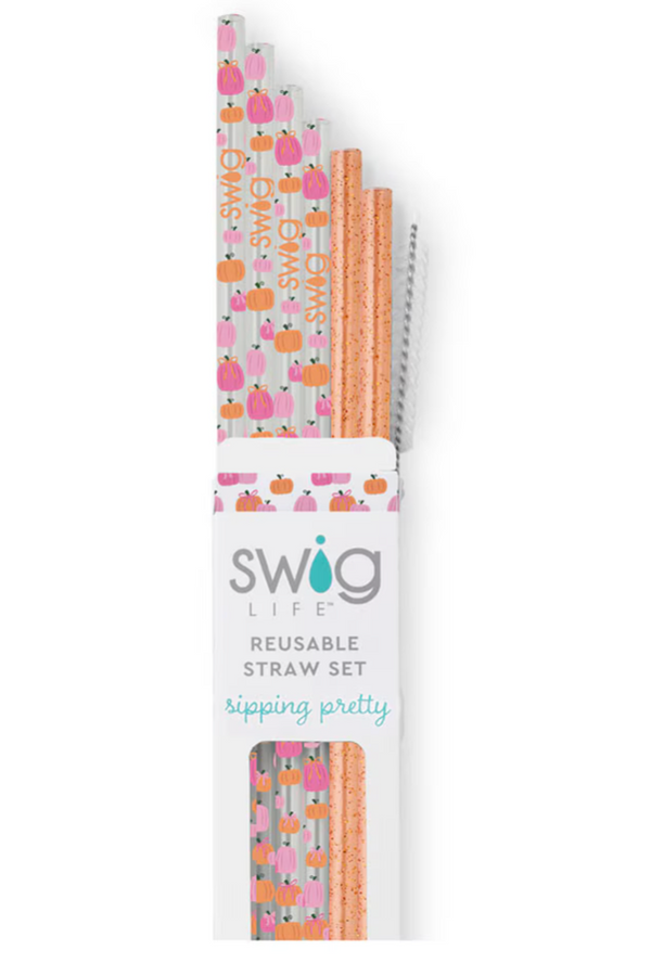 Tall Straw Set - Pumpkins and Bows