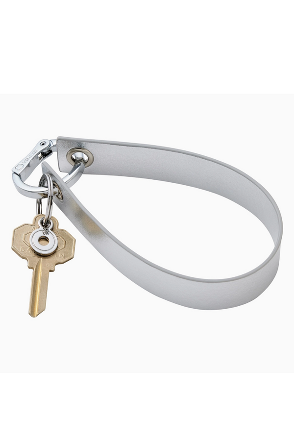 Leather Wristlet Keychain  - Silver