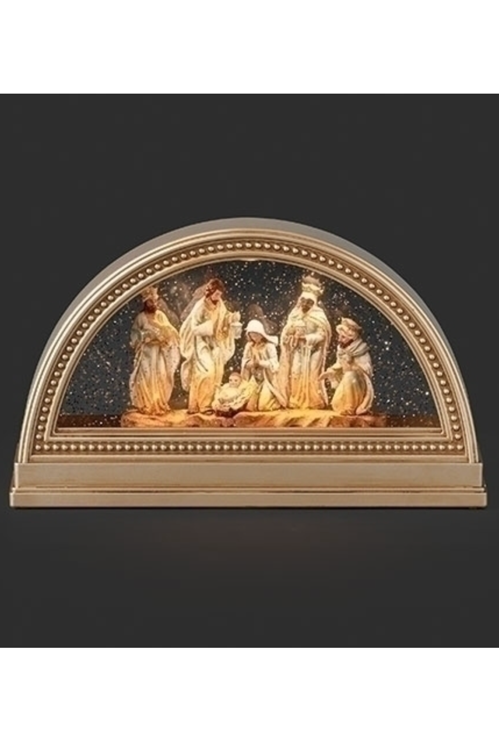 Lighted Swirl Gold Arch Nativity Scene