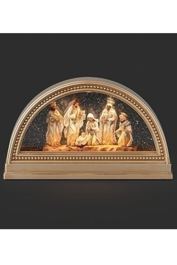 Lighted Swirl Gold Arch Nativity Scene