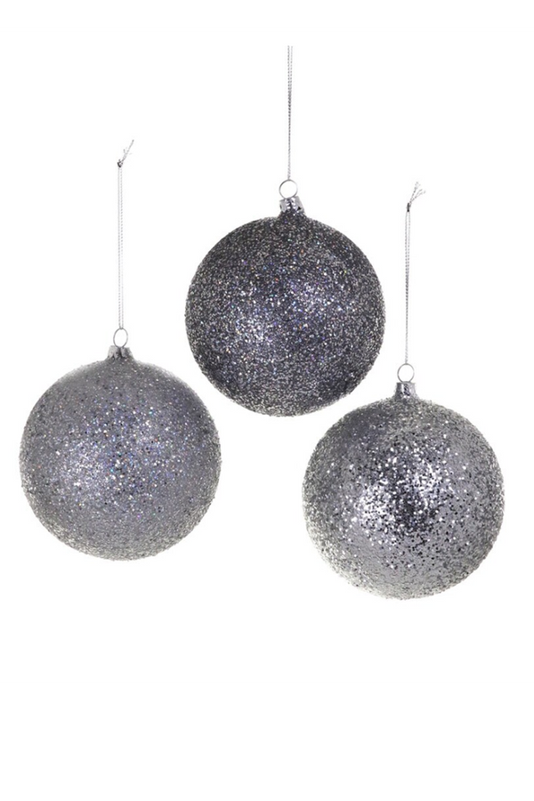 Glass Ornament - Silver Glitter Bauble Ball