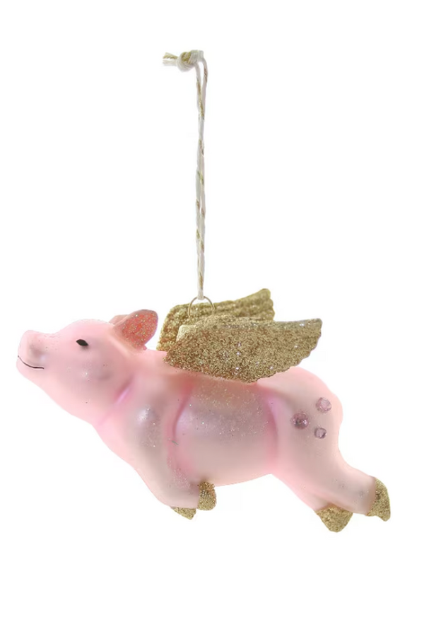 Glass Ornament - Happy Flying Pig