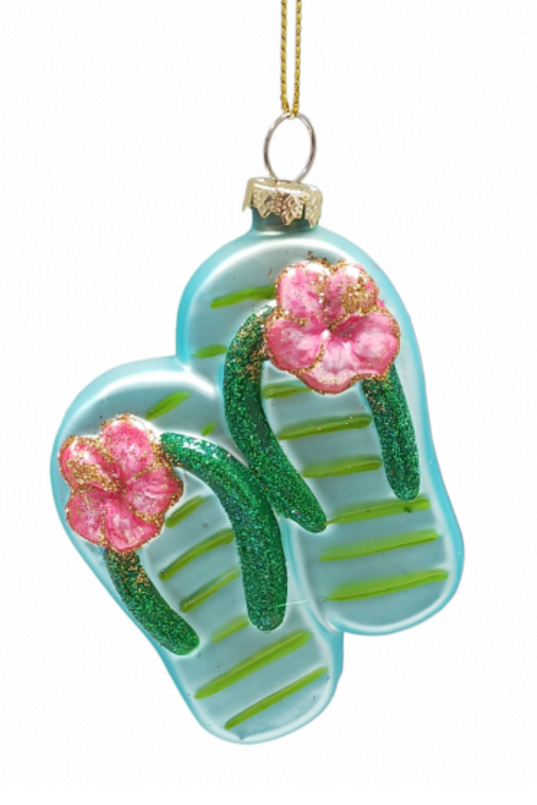 Glass Ornament - Teal Tropical Flip Flop