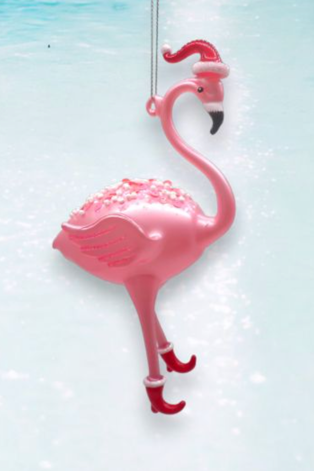 Glass Ornament - Flamingo with Stocking Cap