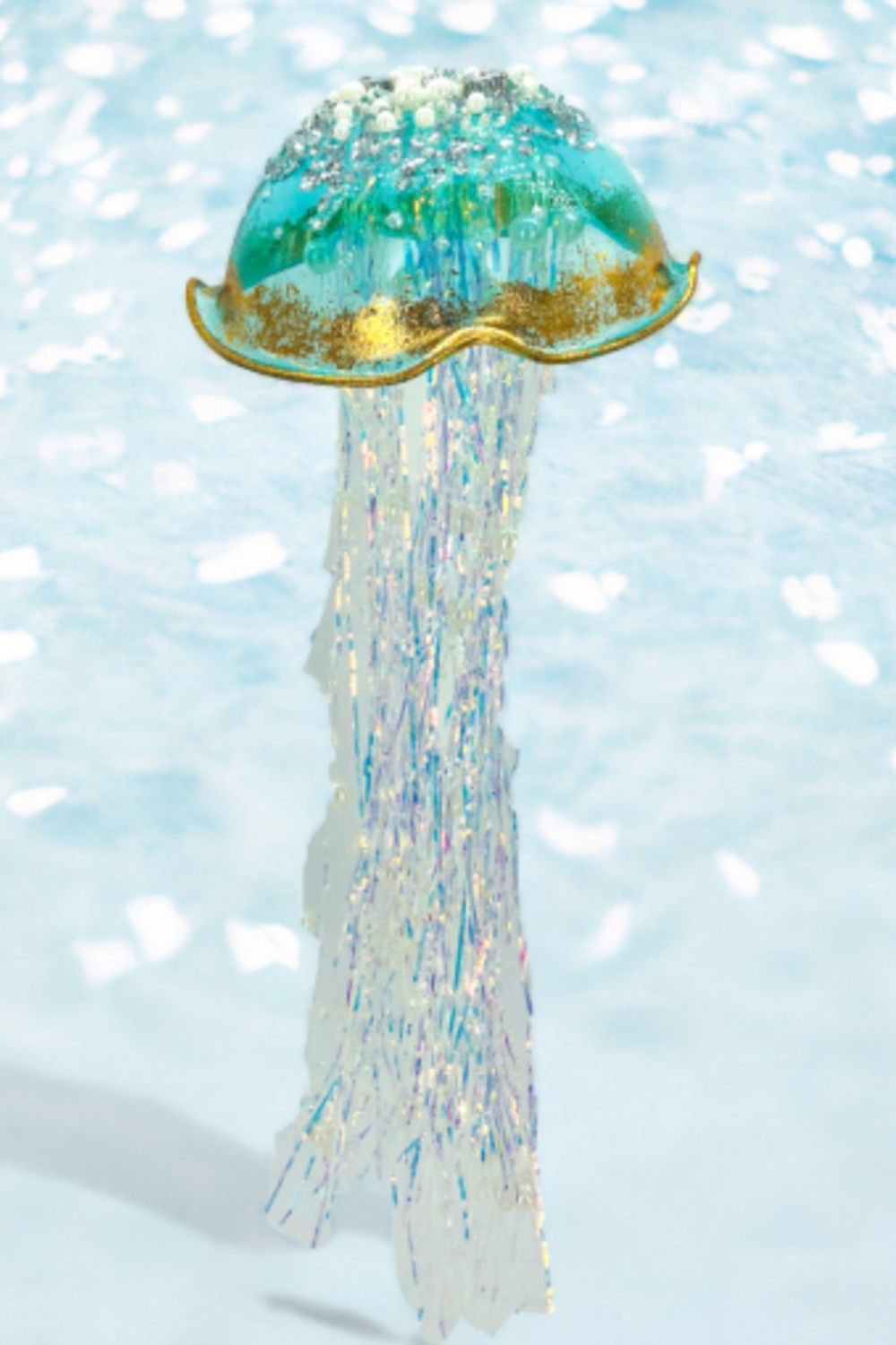 Glass Ornament - Blue Jellyfish with Gold Trim