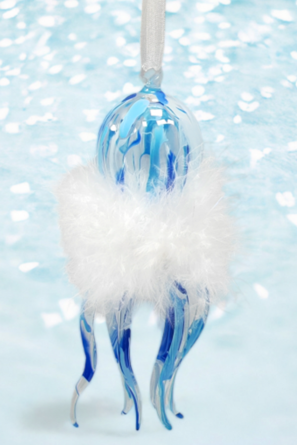 Glass Ornament - Blue Octopus with White Fur