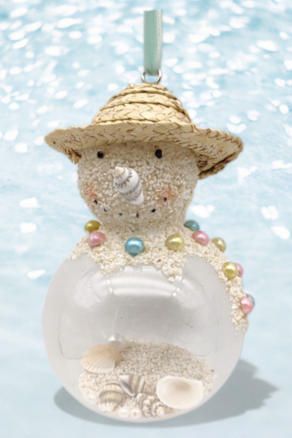 Glass Ornament - Snowman with Sand Shells