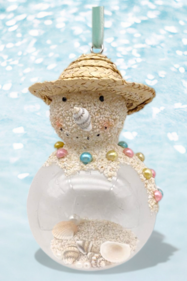 Glass Ornament - Snowman with Sand Shells