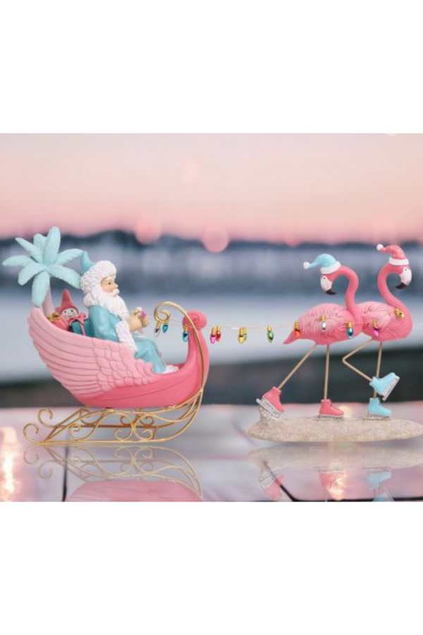 Santa Sleigh with Flamingo Reindeer Figure