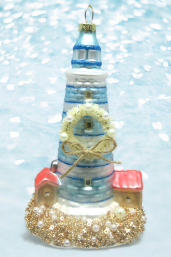 Glass Ornament - Coastal Blue Lighthouse