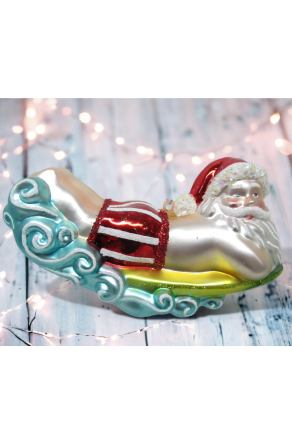 Glass Ornament - Santa on Raft